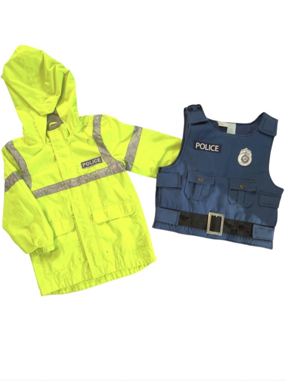 Kids Police dress up/role-play/costume vest & hooded rain jacket Boys M(5-6) |uu